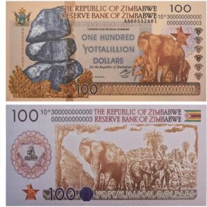Banknot Kolekcjonerski 100 Yottalillion Dolarów Zimbabwe UV