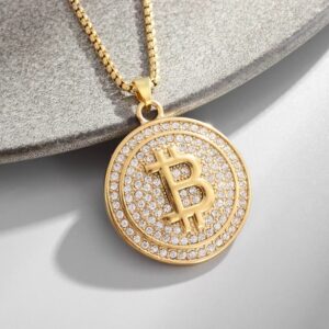 Naszyjnik z monetą bitcoin kolor złoty kryptowaluty